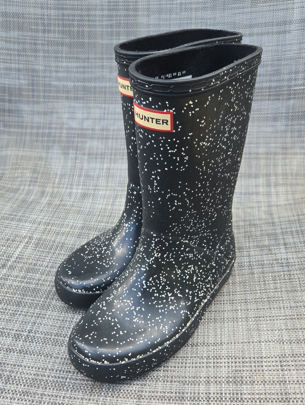 Hunter Kids Black Glitter Waterproof Rain Boots Size US 13